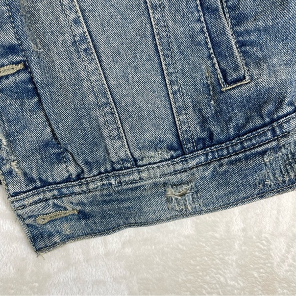 Free people distressed denim jean jacket womens small grunge soft sleeves - Picture 8 of 11